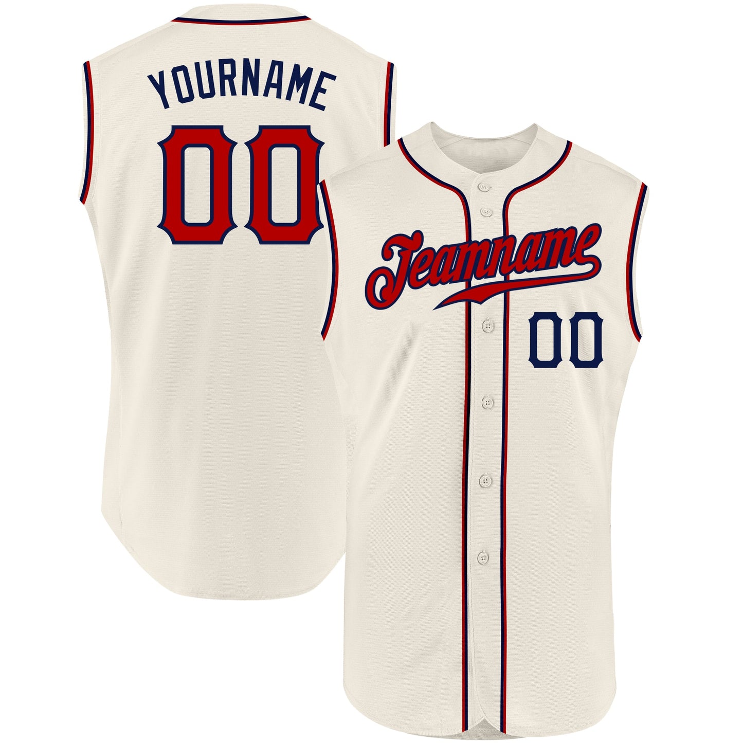 Custom Cream Red-Navy Authentic Sleeveless Baseball Jersey - Sky-Custom