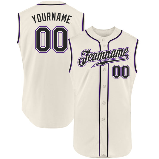 Custom Cream Black-Purple Authentic Sleeveless Baseball Jersey - Sky-Custom