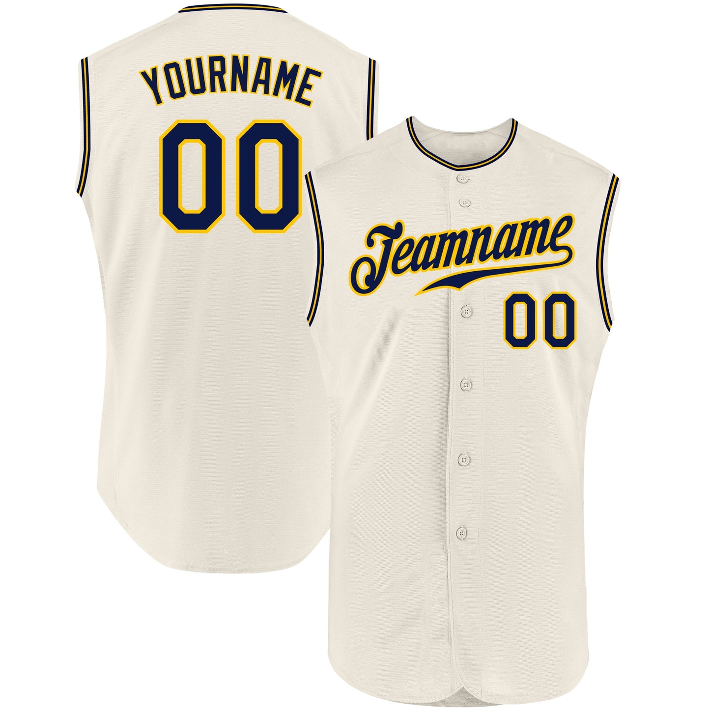 Custom Cream Navy-Gold Authentic Sleeveless Baseball Jersey - Sky-Custom