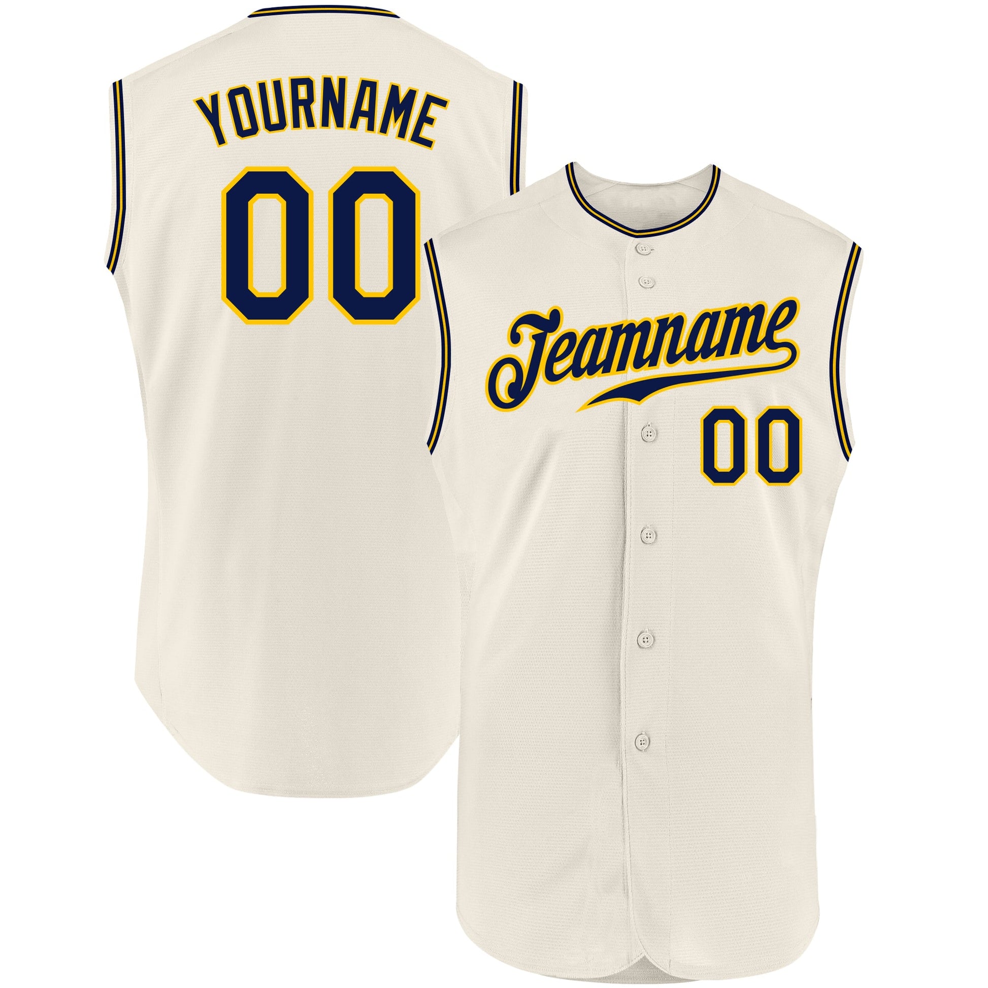 Custom Cream Navy-Gold Authentic Sleeveless Baseball Jersey - Sky-Custom