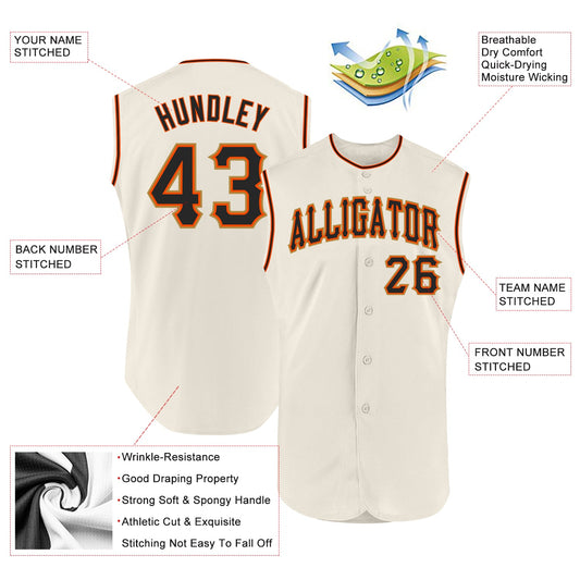 Custom Cream Black-Orange Authentic Sleeveless Baseball Jersey - Sky-Custom