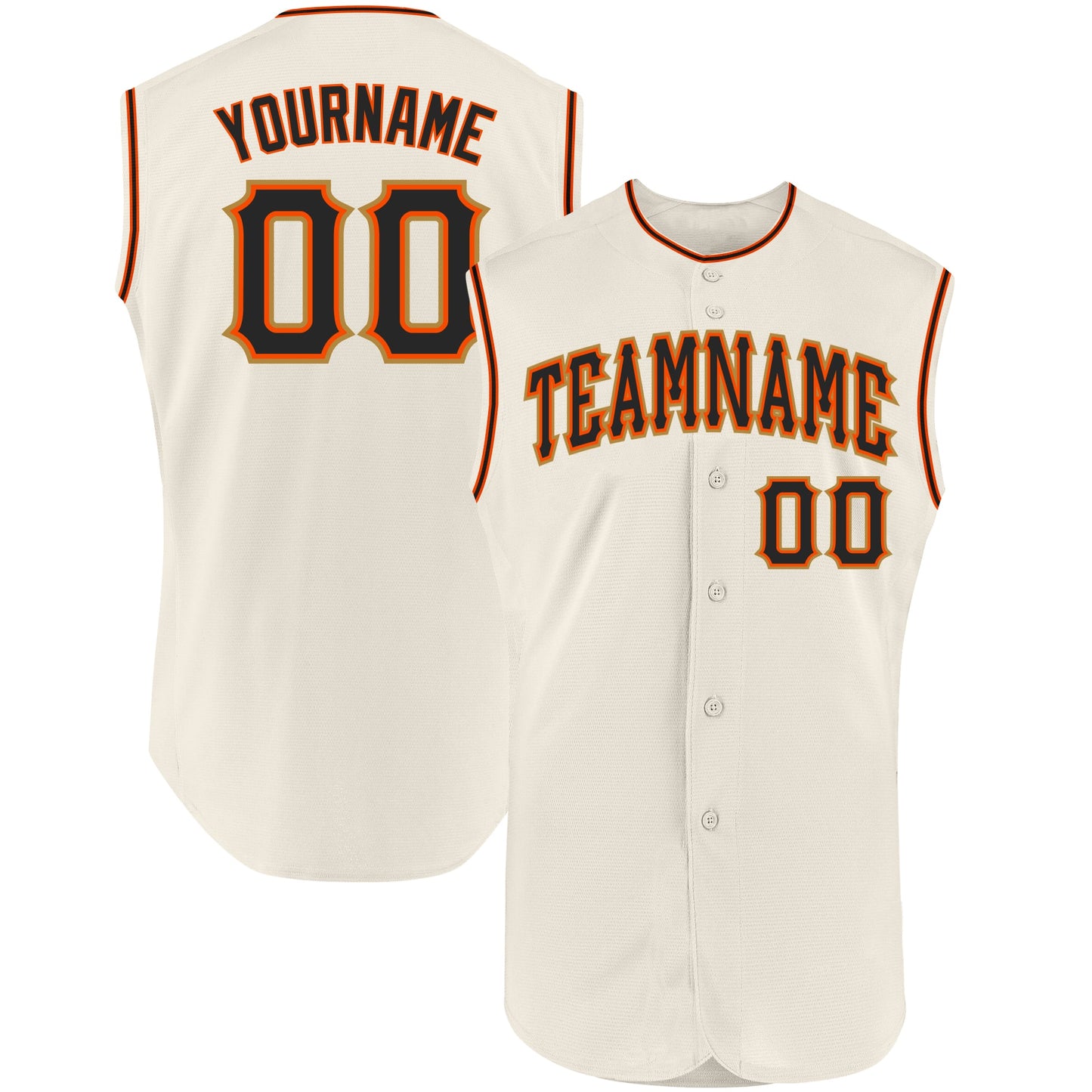 Custom Cream Black-Orange Authentic Sleeveless Baseball Jersey - Sky-Custom