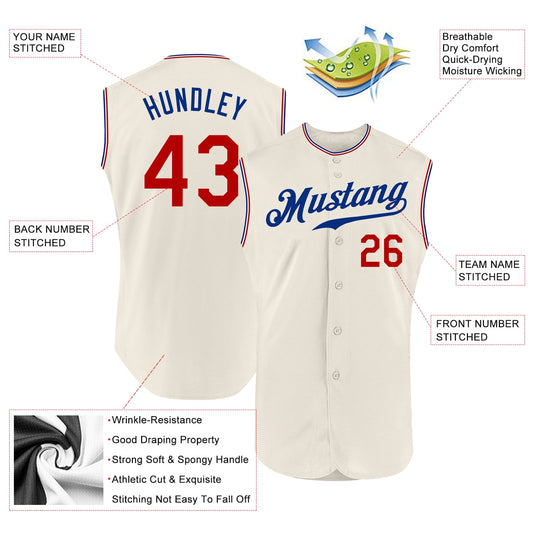 Custom Cream Red-Royal Authentic Sleeveless Baseball Jersey - Sky-Custom