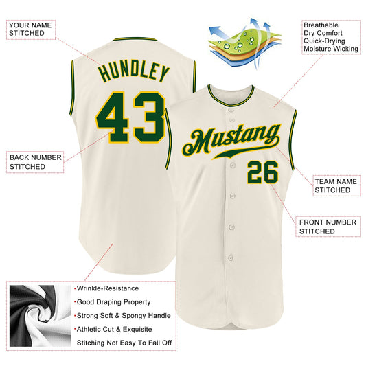 Custom Cream Green-Gold Authentic Sleeveless Baseball Jersey - Sky-Custom