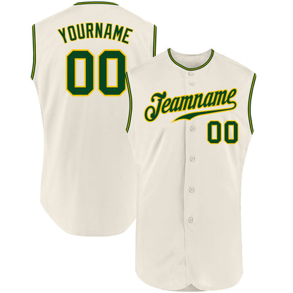Custom Cream Green-Gold Authentic Sleeveless Baseball Jersey - Sky-Custom