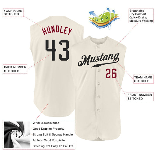 Custom Cream Black-Crimson Authentic Sleeveless Baseball Jersey - Sky-Custom