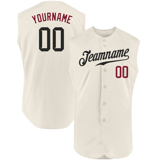 Custom Cream Black-Crimson Authentic Sleeveless Baseball Jersey - Sky-Custom