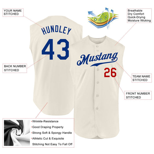 Custom Cream Royal-Red Authentic Sleeveless Baseball Jersey - Sky-Custom