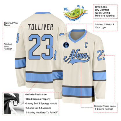 Custom Cream Light Blue-Steel Gray Hockey Jersey - Sky-Custom