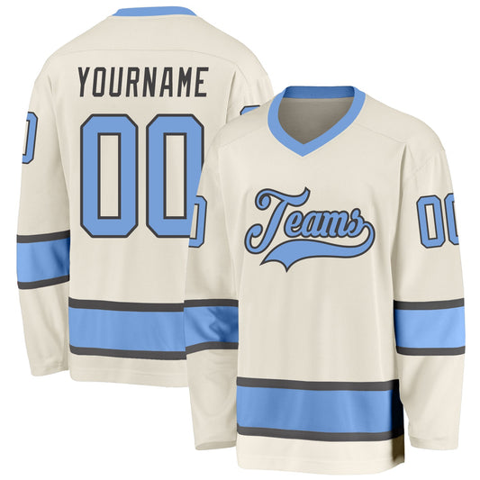 Custom Cream Light Blue-Steel Gray Hockey Jersey - Sky-Custom