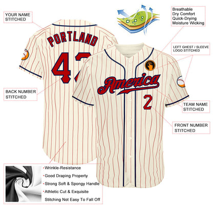 Custom Cream Red Pinstripe Red-Navy Authentic Baseball Jersey - Sky-Custom
