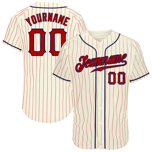 Custom Cream Red Pinstripe Red-Navy Authentic Baseball Jersey - Sky-Custom