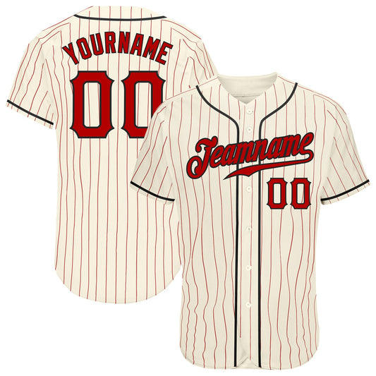 Custom Cream Red Pinstripe Red-Black Authentic Baseball Jersey - Sky-Custom