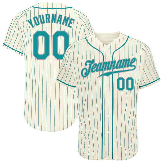 Custom Cream Teal Pinstripe Teal-Gray Authentic Baseball Jersey - Sky-Custom