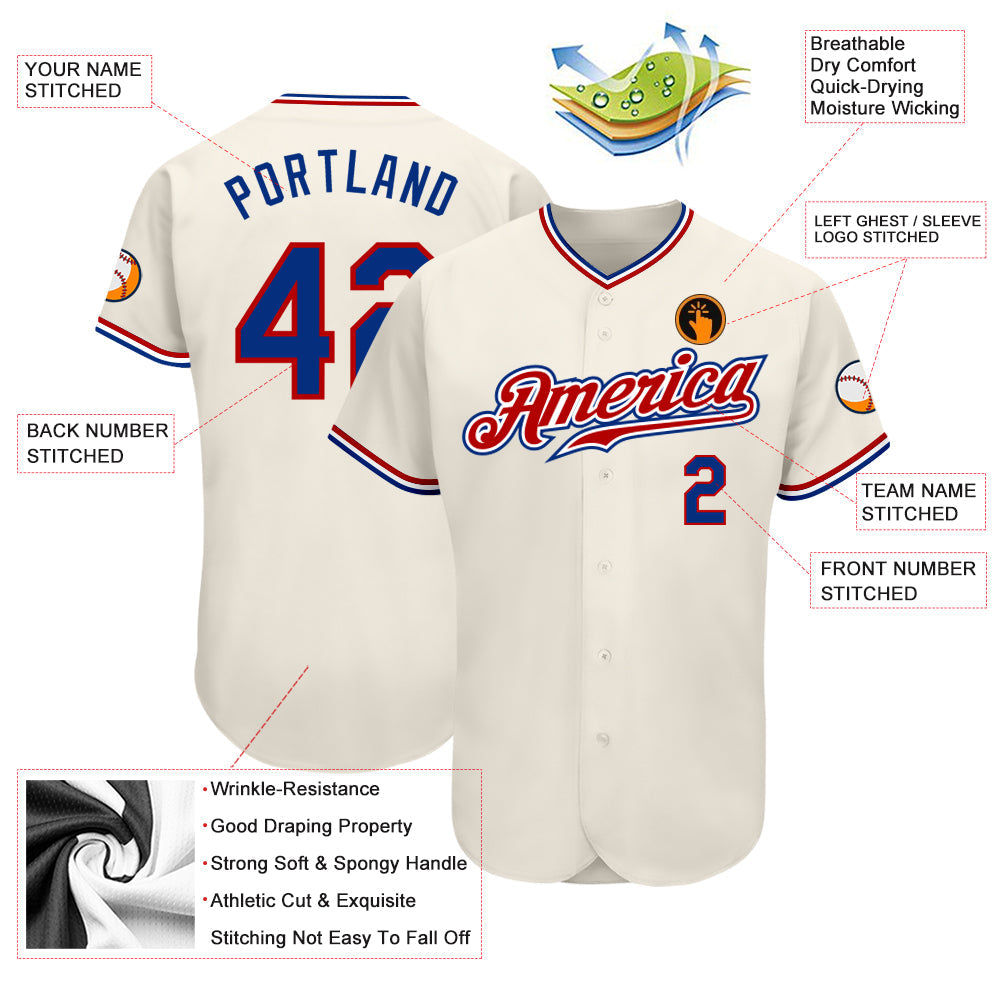 Custom Cream Royal-Red Authentic Baseball Jersey - Sky-Custom