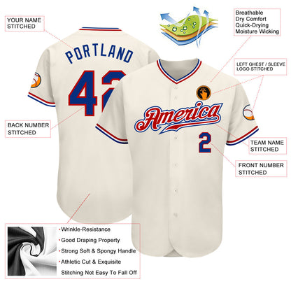 Custom Cream Royal-Red Authentic Baseball Jersey - Sky-Custom