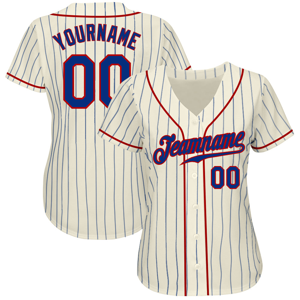 Custom Cream Royal Pinstripe Royal-Red Authentic Baseball Jersey - Sky-Custom
