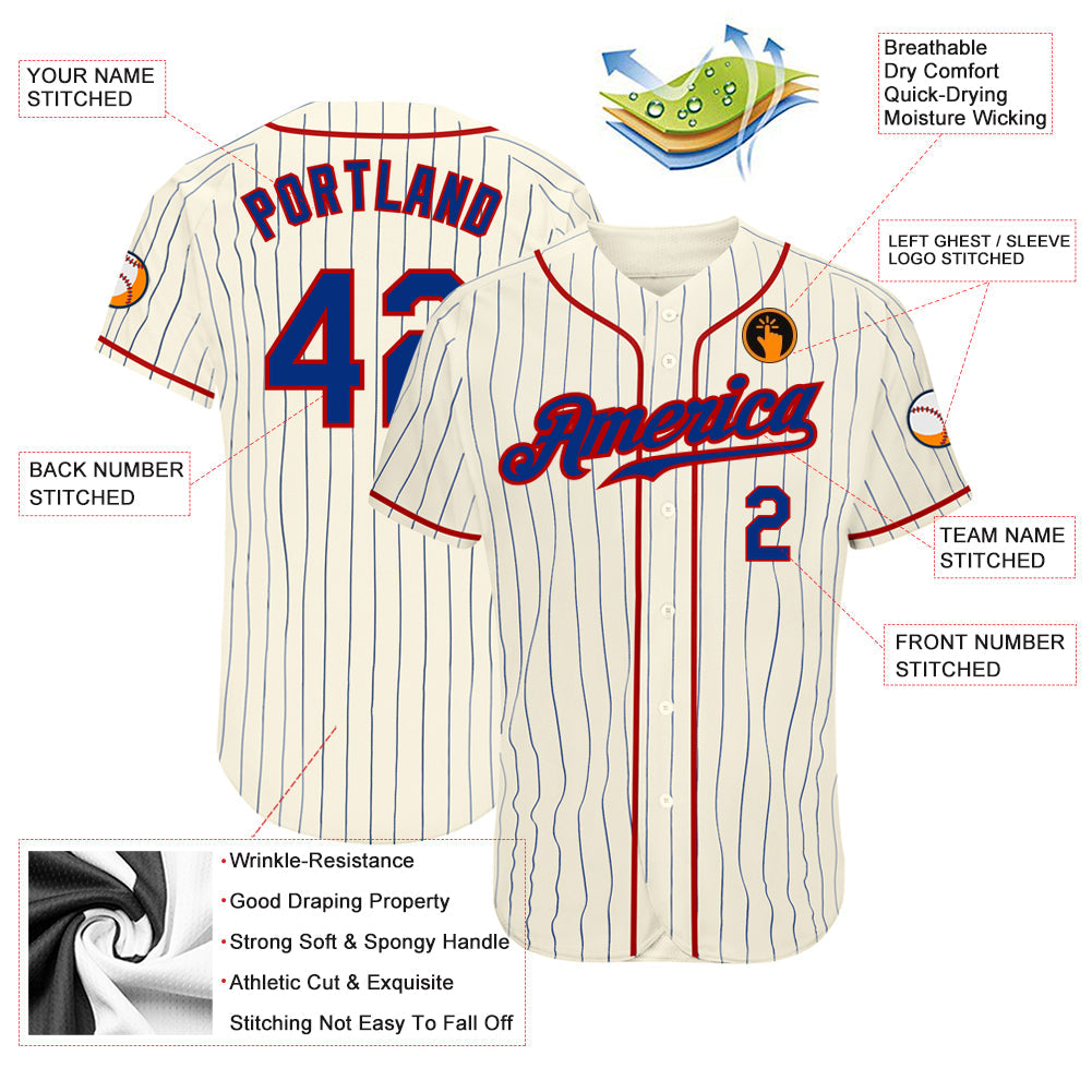 Custom Cream Royal Pinstripe Royal-Red Authentic Baseball Jersey - Sky-Custom