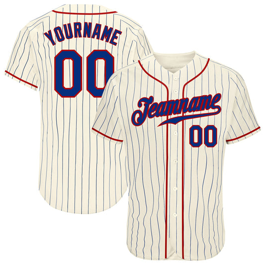 Custom Cream Royal Pinstripe Royal-Red Authentic Baseball Jersey - Sky-Custom