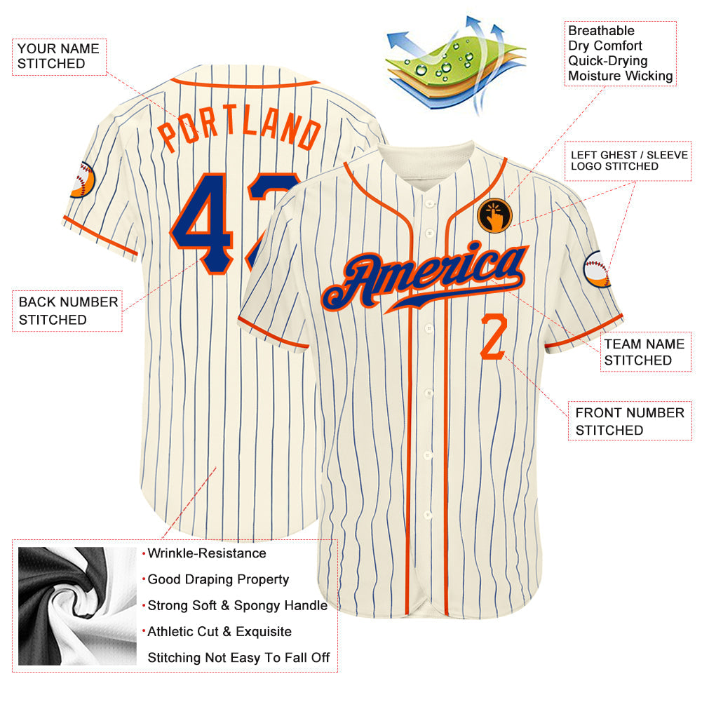 Custom Cream Royal Pinstripe Royal-Orange Authentic Baseball Jersey - Sky-Custom