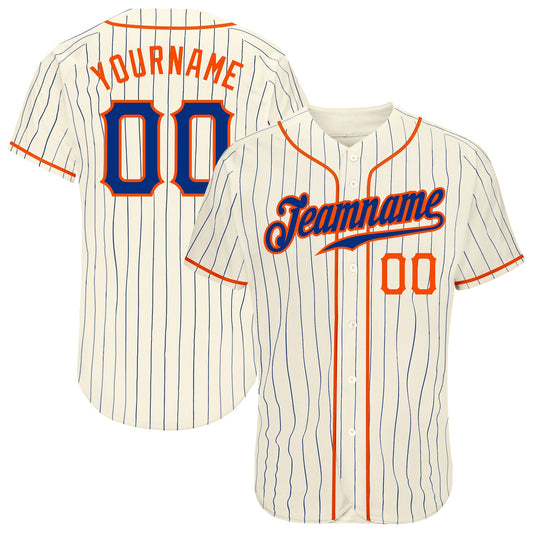 Custom Cream Royal Pinstripe Royal-Orange Authentic Baseball Jersey - Sky-Custom