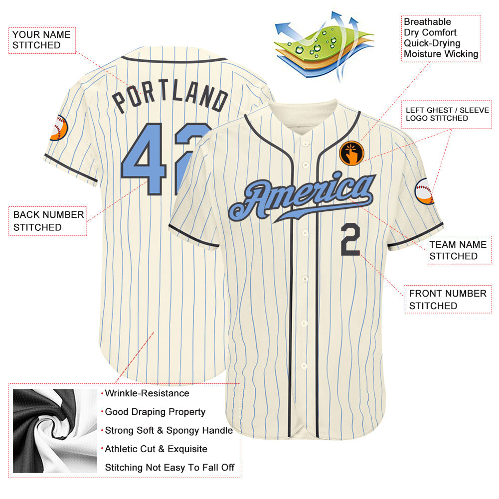 Custom Cream Light Blue Pinstripe Light Blue-Steel Gray Authentic Father's Day Baseball Jersey - Sky-Custom