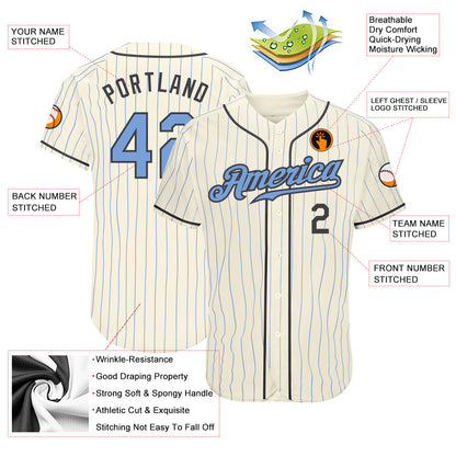 Custom Cream Light Blue Pinstripe Light Blue-Steel Gray Authentic Father's Day Baseball Jersey - Sky-Custom