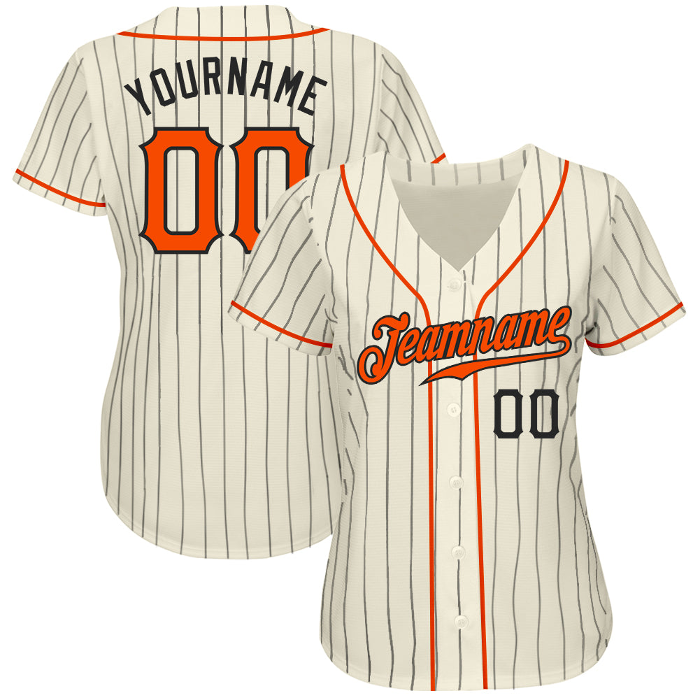 Custom Cream Black Pinstripe Orange-Black Authentic Baseball Jersey - Sky-Custom