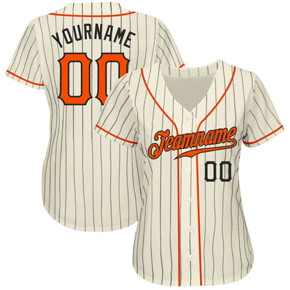Custom Cream Black Pinstripe Orange-Black Authentic Baseball Jersey - Sky-Custom
