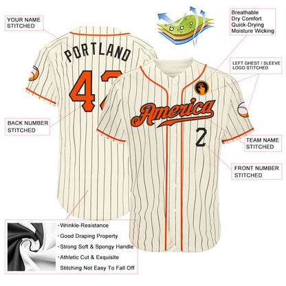 Custom Cream Black Pinstripe Orange-Black Authentic Baseball Jersey - Sky-Custom
