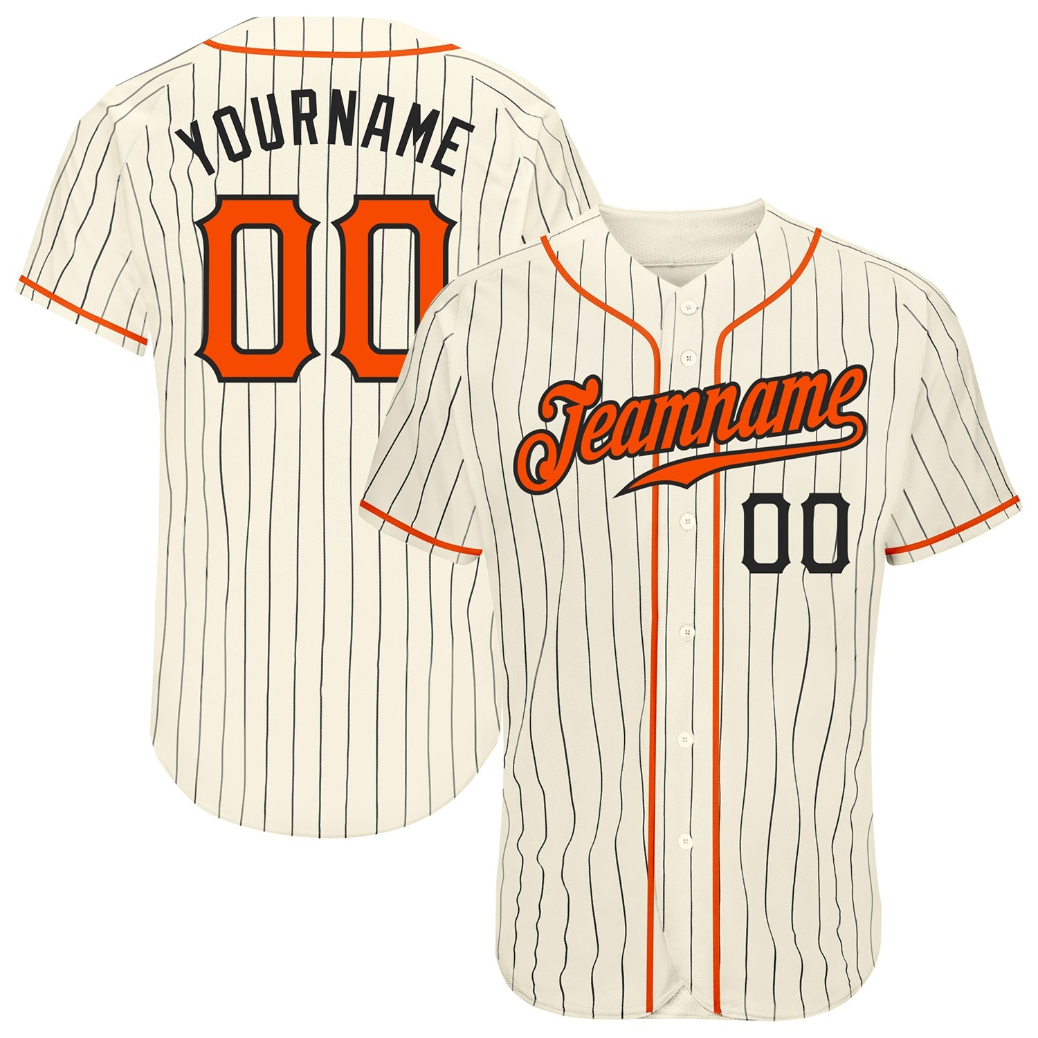 Custom Cream Black Pinstripe Orange-Black Authentic Baseball Jersey - Sky-Custom