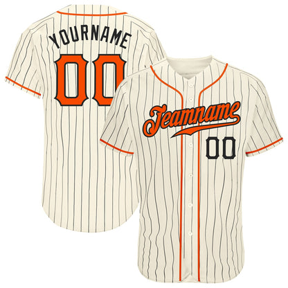 Custom Cream Black Pinstripe Orange-Black Authentic Baseball Jersey - Sky-Custom