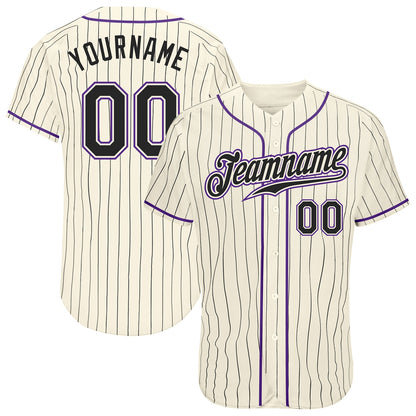 Custom Cream Black Pinstripe Black-Purple Authentic Baseball Jersey - Sky-Custom