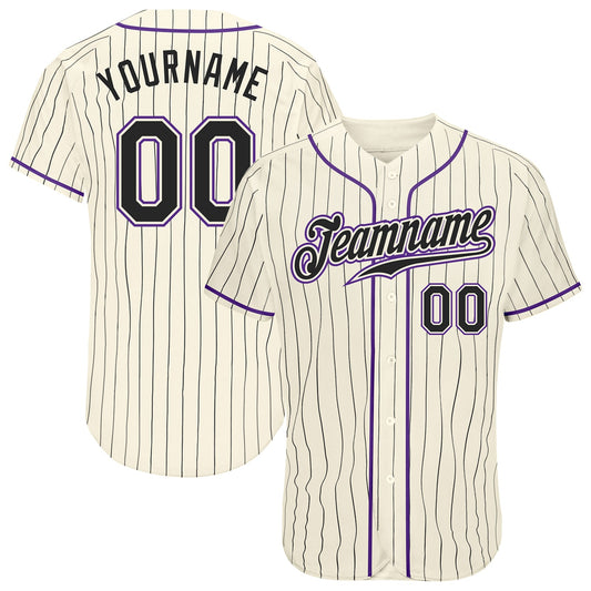 Custom Cream Black Pinstripe Black-Purple Authentic Baseball Jersey - Sky-Custom
