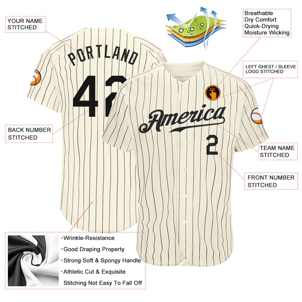 Custom Cream Black Pinstripe Black Authentic Baseball Jersey - Sky-Custom