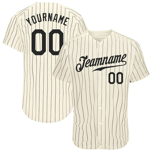 Custom Cream Black Pinstripe Black Authentic Baseball Jersey - Sky-Custom