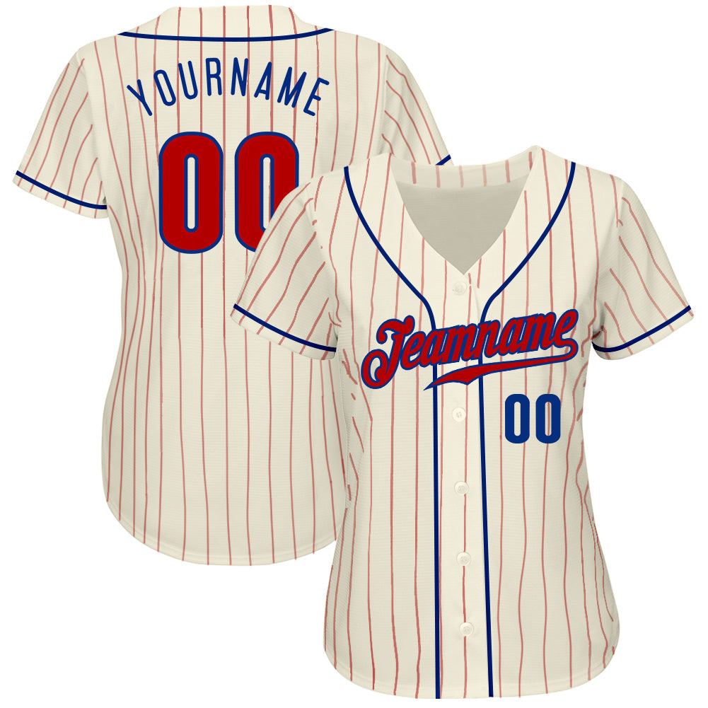 Custom Cream Red Pinstripe Red-Royal Authentic Baseball Jersey - Sky-Custom