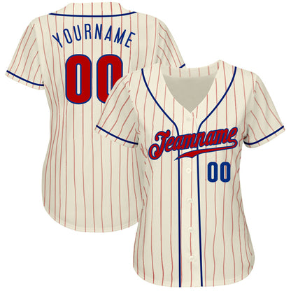 Custom Cream Red Pinstripe Red-Royal Authentic Baseball Jersey - Sky-Custom