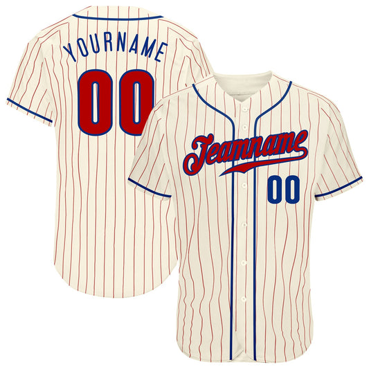 Custom Cream Red Pinstripe Red-Royal Authentic Baseball Jersey - Sky-Custom