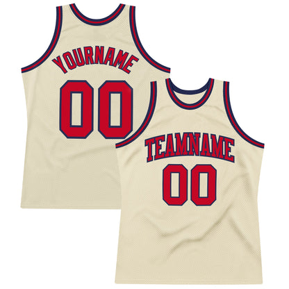 Custom Cream Red-Navy Authentic Throwback Basketball Jersey - Sky-Custom