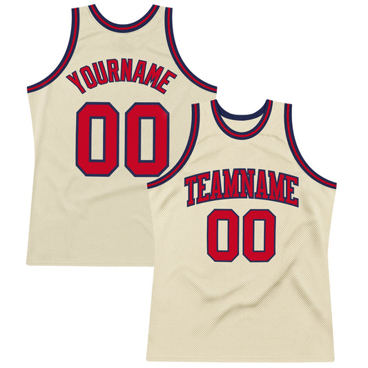 Custom Cream Red-Navy Authentic Throwback Basketball Jersey - Sky-Custom