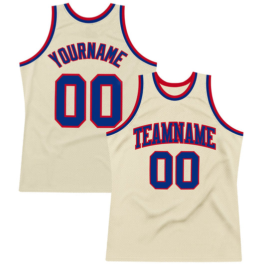 Custom Cream Royal-Red Authentic Throwback Basketball Jersey - Sky-Custom