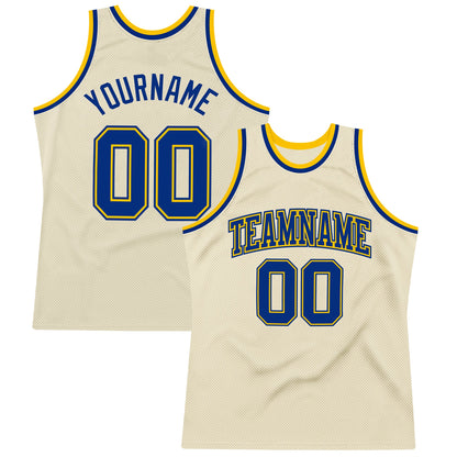 Custom Cream Royal-Gold Authentic Throwback Basketball Jersey - Sky-Custom