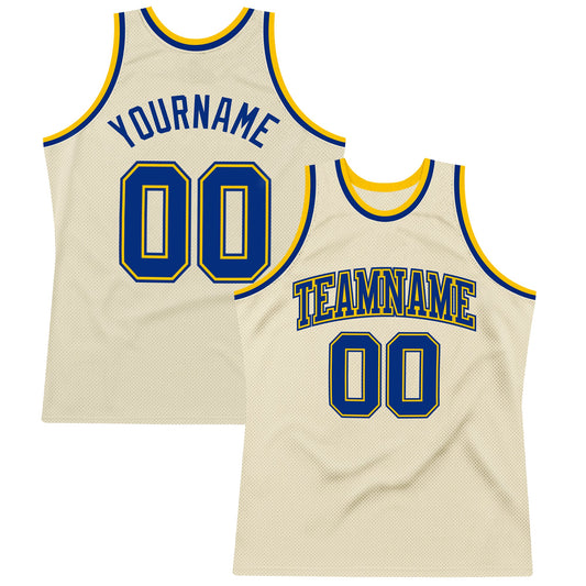 Custom Cream Royal-Gold Authentic Throwback Basketball Jersey - Sky-Custom