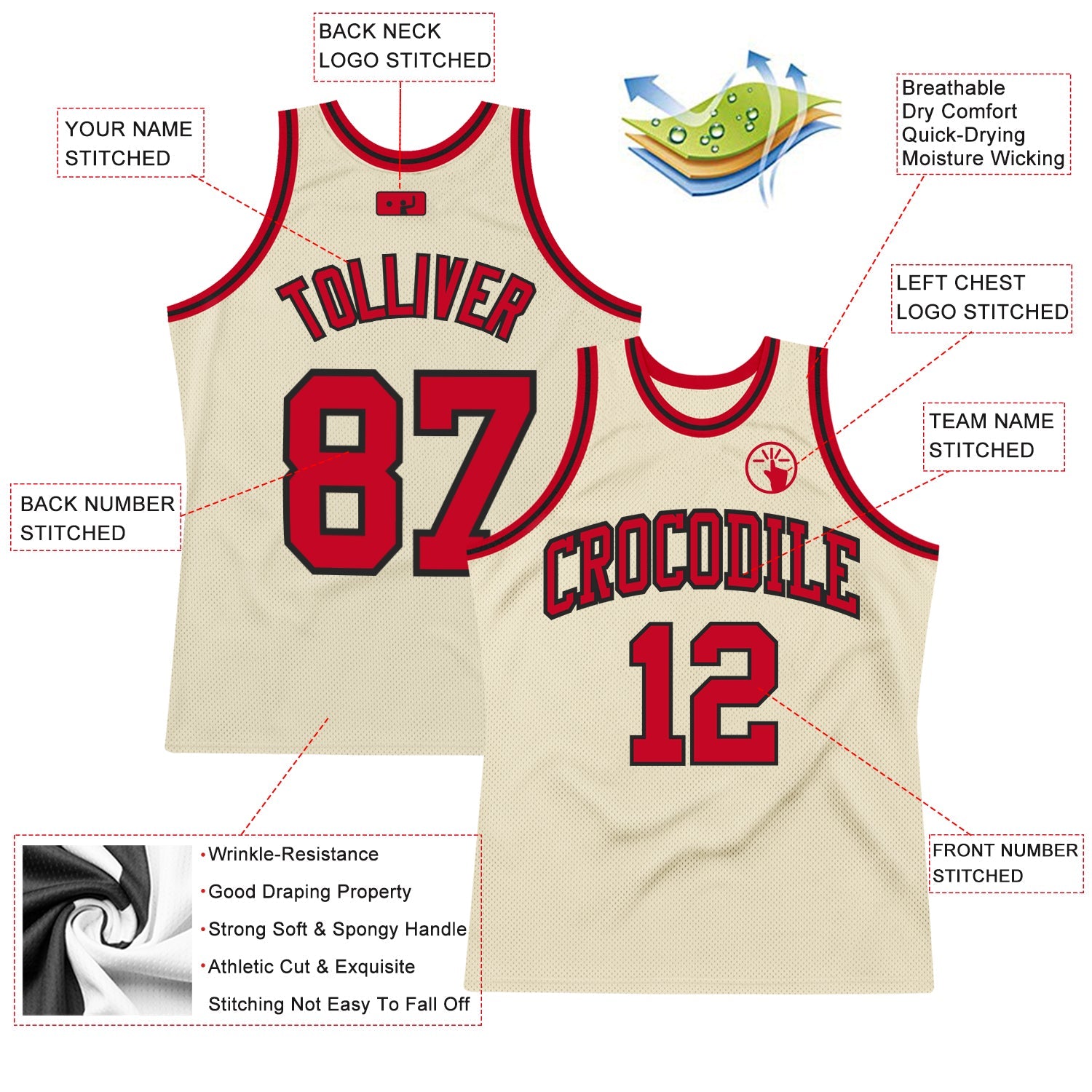 Custom Cream Red-Black Authentic Throwback Basketball Jersey - Sky-Custom