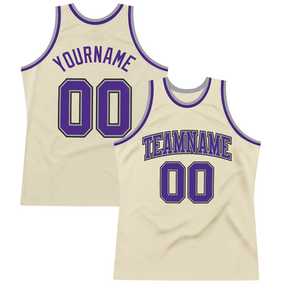 Custom Cream Purple-Gray Authentic Throwback Basketball Jersey - Sky-Custom