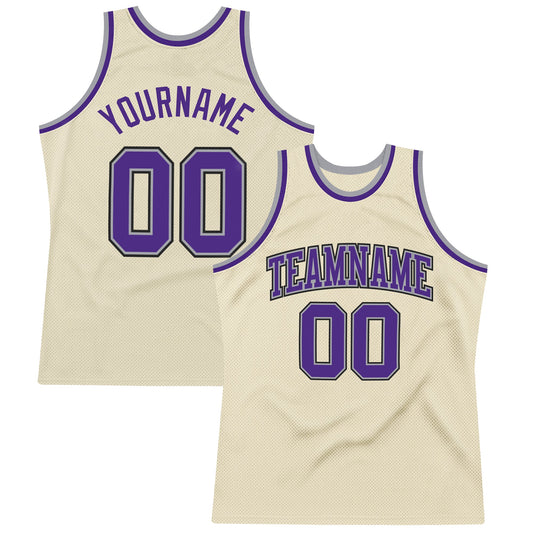 Custom Cream Purple-Gray Authentic Throwback Basketball Jersey - Sky-Custom