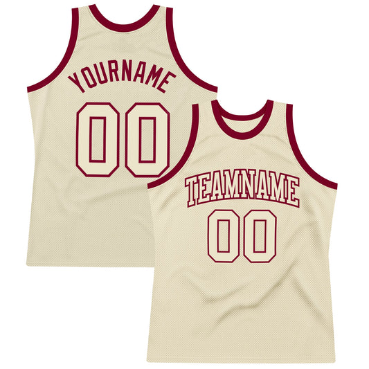 Custom Cream Cream-Maroon Authentic Throwback Basketball Jersey - Sky-Custom