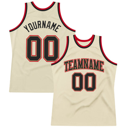 Custom Cream Black-Red Authentic Throwback Basketball Jersey - Sky-Custom