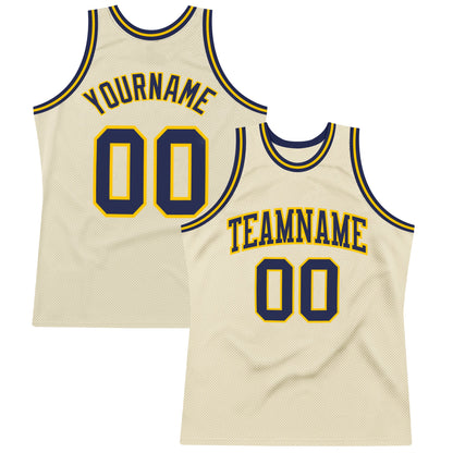 Custom Cream Navy-Gold Authentic Throwback Basketball Jersey - Sky-Custom